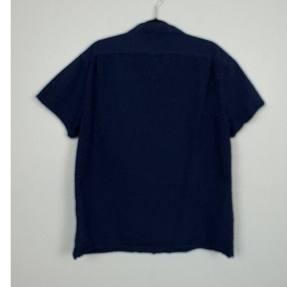 Alex Mill Wash & Go Sear Sucker Navy Button Down Short Sleeve Camp Shirt Large - Picture 3 of 5